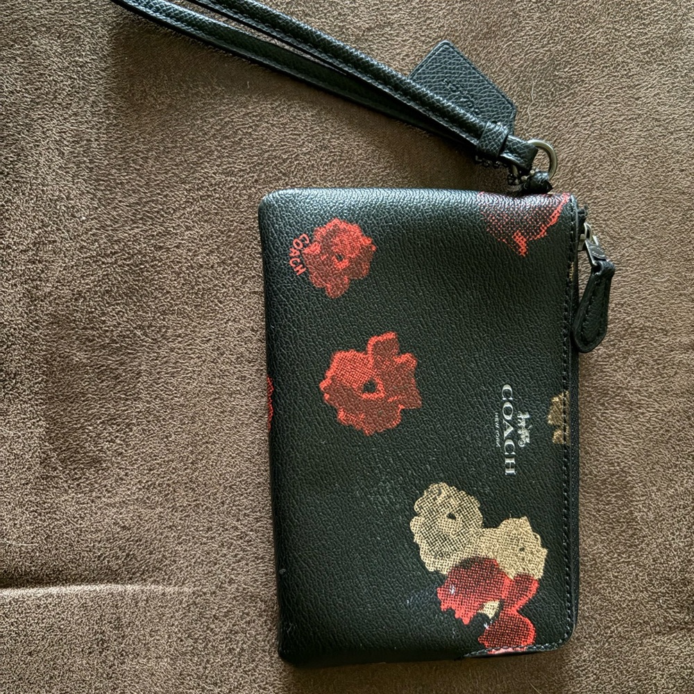 Coach Black and Red Wristlet with Floral Accents